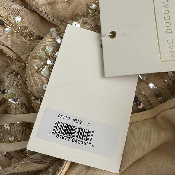 NWT Mac Duggal Embellished Floral Detail One Shoulder Gown 0 Nude Gold #8241 - Picture 6 of 8